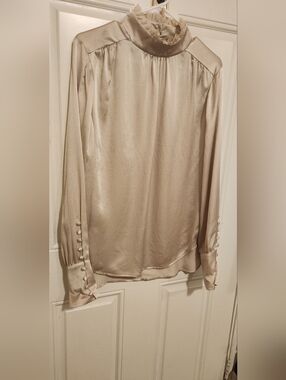 LENA LAROSE- Silky High-Neck Long Sleeve Blouse in  "DUSK"Champagne